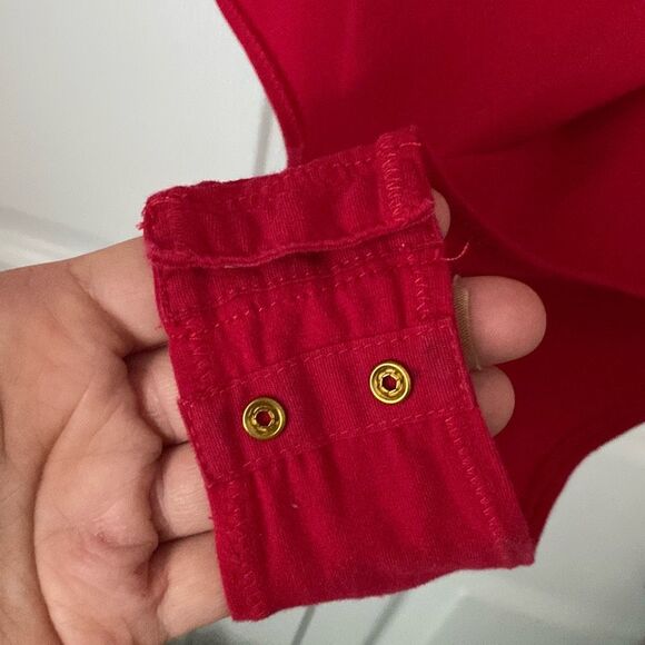 J. Crew Fire Red Off-the-Shoulder Ruffle Bodysuit Size Medium Snap Closure Stret - Picture 5 of 7